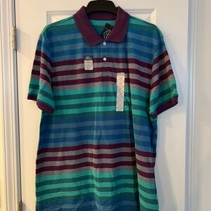 Men's Striped Polo Shirt in Teal, Blue & Plum